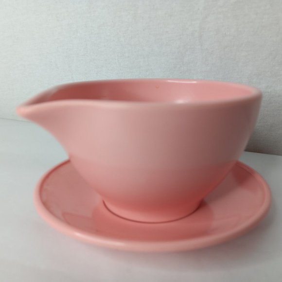 Vintage Boonton Ware Melamine Sugar Bowl Creamer Saucer Set Pink USA Made - Picture 5 of 16